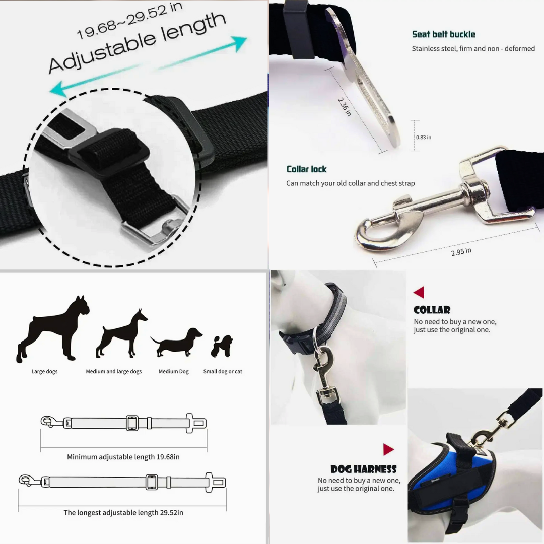 Safety-First Adjustable Pet Seat Belt